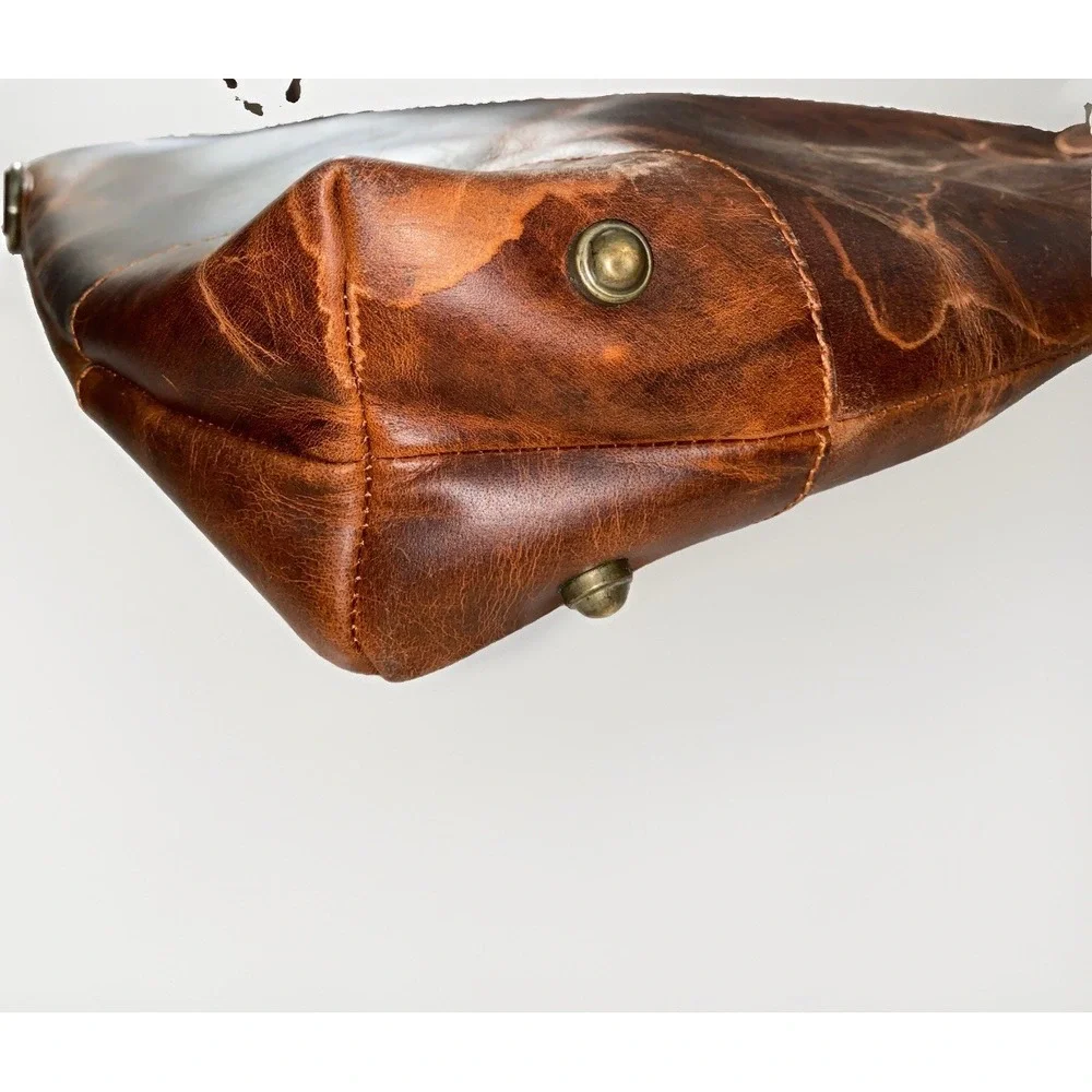 Sixtease Distressed Brown Leather Tote Shoulder Bag Rustic Boho Large